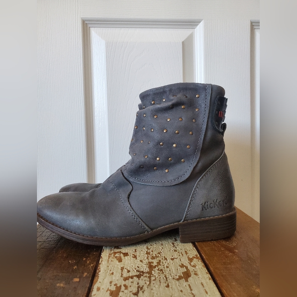 Kickers Blue Leather Studded Women's Boots Size 37